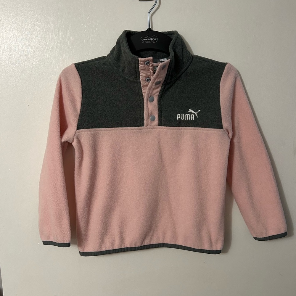 PUMA Kids Pink and Dark Gray Snap Sweatshirt